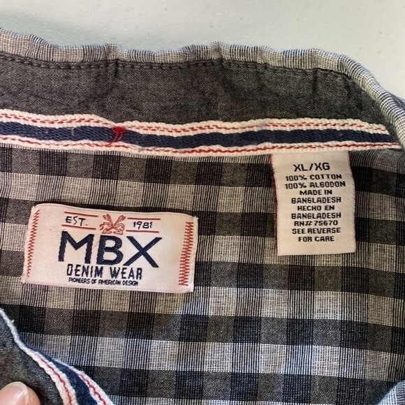 MBX Denim Wear Button Down Check Plaid Short Sleeve Shirt Cotton Chest Pocket - Picture 8 of 13